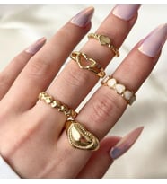 kadın gold renk 5li kalp model yüzük seti