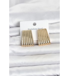 316L Çelik Gold Renk Çizgili Plaka Model Kadın Küpe TJ-BKP11803