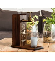 BK Gift Aynalı Altın Kabartma Musluklu Doğal Ceviz Ahşap Rakı Standı, Home Bar, İçecek Dispenseri, Ahşap İçecek Çeşmesi-2