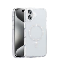 Apple iPhone 16 Uyumlu Kılıf Taşlı Tasarım M-safe Şarj Özellikli Zore Koment Silikon Kapak (Gümüş)