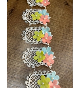 EN 8 CM KESİLEBİLİR ÇİÇEKLİ BONCUKLU ŞERİT DİKİŞ AKSESUARI 1 METRE