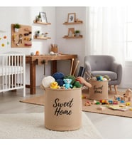 Lexroo "Sweet Home" Yuvarlak Jüt Düzenleyici Sepet – Krem Renk Katlanabilir Kumaş Kulplu Organizer