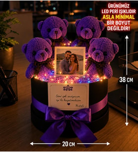 Premium Led Işıklı Kişiye Özel Fotoğraf Hediyeli 4 Lü Ayıcık Buketi