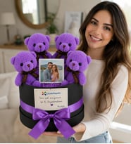 Premium Kişiye Özel Fotoğraf Hediyeli 4 Lü Krem Ayıcık Buketi