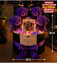 Premium Led Işıklı Kişiye Özel Fotoğraf Hediyeli 4 Lü Ayıcık Buketi