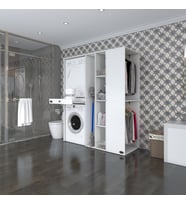 Kenzlife çamaşır-kurutma makinesi dolabı ve giysi dolabı çekmeceli attar sağ byz 187*160*60  banyo (Beyaz)