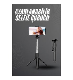 Mey İthalat® Selfie Çubuğu Tripod Bluetooth Kumandalı Selfie Çubuğu Telefon Tutucu