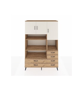 Hyperion Dolap 9 Raflı 6 Çekmeceli 3 Kapaklı 132x44x195 Çam-Aytaşı/Çam