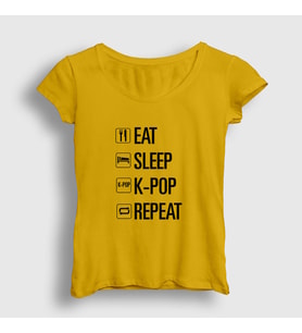 Presmono Kadın Sarı Eat Sleep Repeat K-Pop T-Shirt 273168tt (Sarı)
