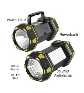 F.B.I F-262 Yeni Güçlü Çift Taraflı Taşınabilir Spot Ve Işıldak USB Powerbank Şarjlı Fener