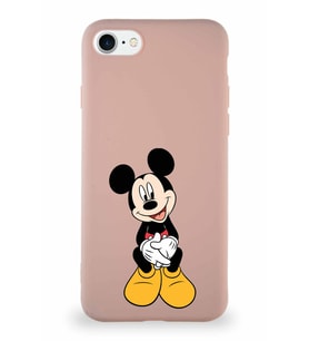 Apple iPhone 8 Soft Premier Kapak Mickey Mouse-A Tasarımlı Silikon Kılıf - Pudra (Şeffaf)
