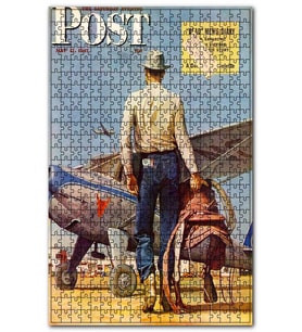 Cakapuzzle Vintage Dergi Kapağı Kovboy ve Uçak Puzzle Yapboz MDF (Ahşap) (120 Parça)