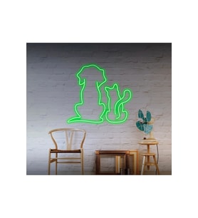 Kedi ve Köpek Figürlü Neon Tabela
