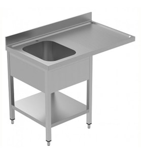 Electrolux Professional Tezgahaltı Bulaşık Makinesi Tezgahı, 1 Evye (500x500 Mm) & Sağ Tarafta Süzdürme, Taban Raflı - 1200 Mm, Plus GLR1DSXPLS