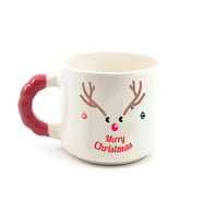 Merry Christmas Geyik Baskılı Kırmızı Kulplu Boncuk Yılbaşı Kupası