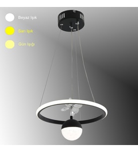 TT037-YUV-SY TT Aydınlatma Yuvarlak Model Mat Siyah Tek Toplu 3 Renk Led Avize