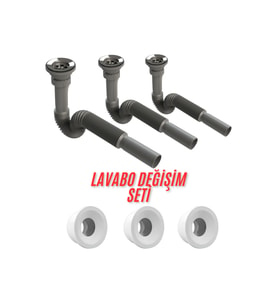 3 Adet Gri Lavabo Sifonu ve Conta Seti – Komple Ev Lavabo Değişim Seti Yüksek Kalite