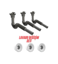 3 Adet Gri Lavabo Sifonu ve Conta Seti – Komple Ev Lavabo Değişim Seti Yüksek Kalite