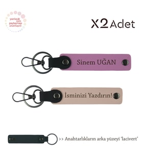 Öğrenciye Yılbaşı Sürprizi, İsim & Soyisim Yazılı 2’li Anahtarlık Seti, Yavru Ağzı-Pembe-Lacivert (Çok Renkli)