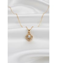 Premium Pırlanta Kesim Zirkon Taşlı Halo Kadın Kolye - Büyüleyici ve Modern Tasarım (Altın Renk, 45+5 cm)