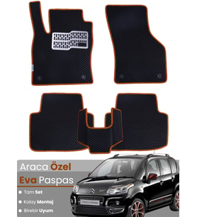 CİTROEN C3 PİCASSO (2009-2017) Uyumlu EVA Paspas Tam Set–Araca Özel,Su Geçirmez,Kolay Montaj