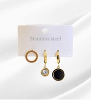Çelik Gold Renk Zirkon Taşlı Daire Model Kadın Küpe Seti