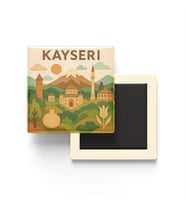 Kayseri - Memleket Temalı - Paper Cut Art - Baskılı Buzdolap Magneti Kare - 9x9 cm