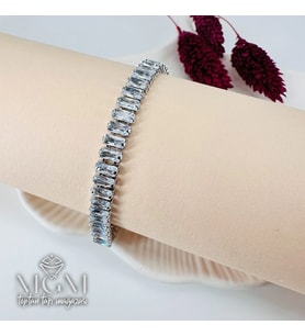 Rodyum Zirkon 5*2,5 Taşlı Pirinç Bileklikler 18+2 Cm Uzatma Payı - Kbl0115