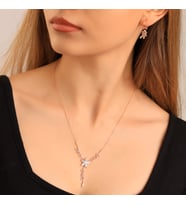 925 Ayar Gümüş Salkım Tasarım Kolye Küpe Set