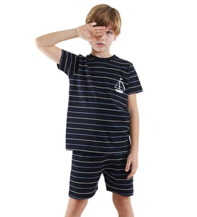 Yelken Erkek Çocuk Çizgili Pijama Takım (Siyah)