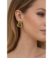Gold Kaplama Yeşil Taşlı Modern Küpe (Gold-Yeşil)