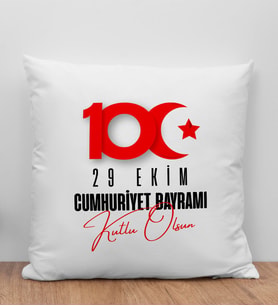 BK Gift 29 Ekim Tasarımlı Beyaz Kırlent Yastık-5, 29 Ekim Hediyesi, Trend Yastık, 100.Yıl Hediyesi