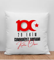 BK Gift 29 Ekim Tasarımlı Beyaz Kırlent Yastık-5, 29 Ekim Hediyesi, Trend Yastık, 100.Yıl Hediyesi