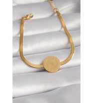 316L Çelik Gold Renk İtalyan Zincir Model İşlemeli Madalyon Figür Kadın Bileklik 5886