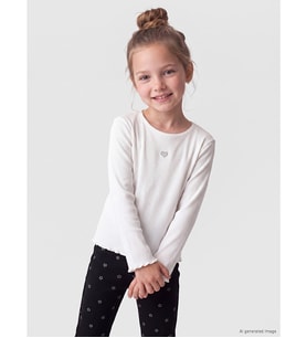 LCW Kids Beyaz Bisiklet Yaka Nakışlı Kız Çocuk Tişört