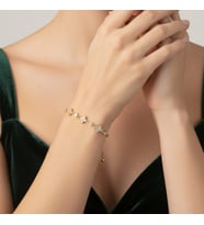 Lorivelle 14K Altın Kaplama Zirkon Taşlı Minimal Çiçek Motifli Asansörlü Venedik Zincir Bileklik