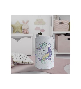 MEKTA HOME BEBEK VE ÇOCUK ODASI Renkli Unicorn Desenli Beyaz Oyuncak Sepeti