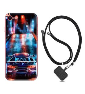 Apple iPhone 5 6 7 8 Plus Se XR Kılıf Boyun Askılı Silikon Neon Cars 1724