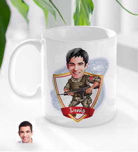 BK Gift Kişiye Özel İsimli Asker Karikatürlü Beyaz Kupa Bardak-1