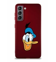 Samsung Galaxy S21 Soft Premier Kapak Donald Duck-A Tasarımlı Silikon Kılıf - Mürdüm (Şeffaf)