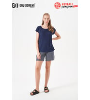 Gd Goldoremi 29154 Premium Kadın Çizgili Kısa Kollu Rahat Kesim Şortlu Pijama Takım