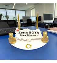 Sümen Ofis Doğal Beyaz Mermer İsimlik Haritalı Gold Çift Kalem, Çift Atatürk ve Pirinç Ay Yıldız