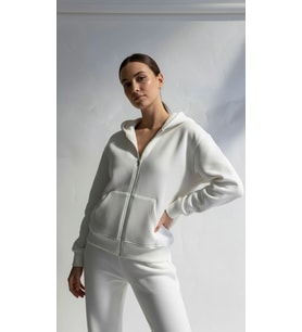 3 Iplik Şardonlu Kapşonlu Hoodie Frm Beyaz P510437