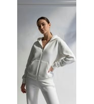 3 Iplik Şardonlu Kapşonlu Hoodie Frm Beyaz P510437
