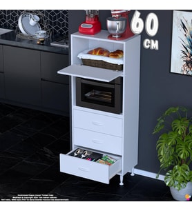 Eliusta Nola 60 cm Fırın Dolabı Üstü Kapaklı 3 Çekmeceli Çok Amaçlı Mutfak Kiler Banyo Dolabı 60x150x32 cm