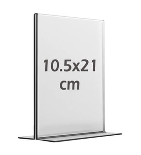 10,5x21 cm T tipi Dikey Şeffaf Föylük Menü Broşür Etiket Fotoğraflık Masaüstü Stand Sehpa Sunum (Krem)