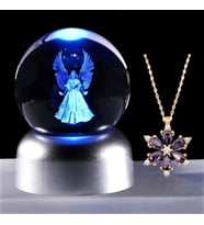 Led Işıklı Cam Melek Küre Ve Lotus Kamelya Çiçeği Kolye