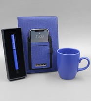 Kişiye Özel Telefon Cepli Mavi Defter & Mavi Roller Kalem & Mavi Kupa Hediye Seti