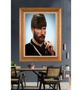 Altın Varaklı Çerçeveli Paspartulu Atatürk Tablo TR1460 (Gold)