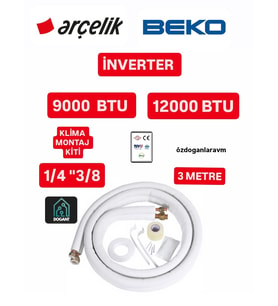 İnverter 9000 Btu ve 12000 Btu Klima Montaj Seti Kiti 1/4*3/8 3 Metre
